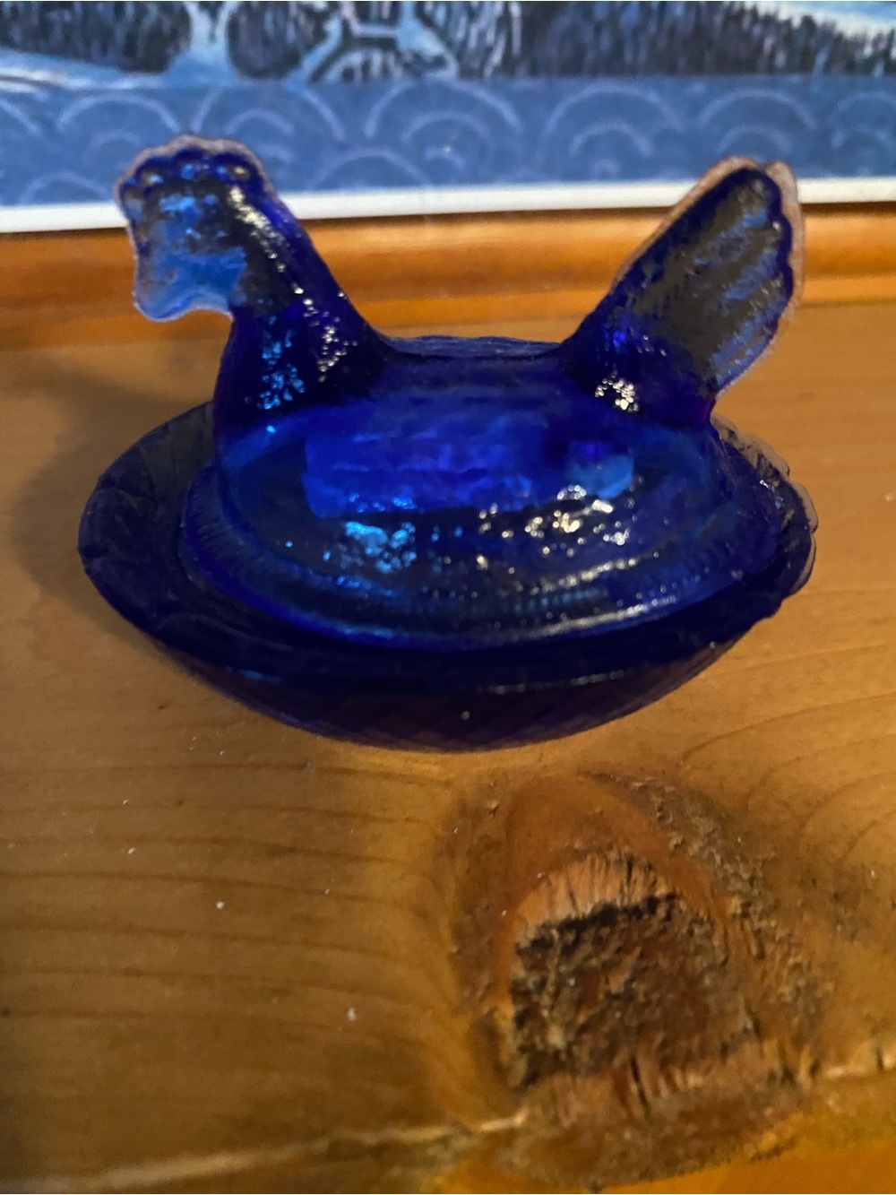 Cobalt Blue Glass Hen on Nest Decorative Bird Dish